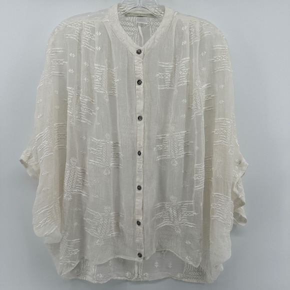 Twelfth Street by Cynthia Vincent 100% Silk Embroidered Batwing Blouse Sheer S - Picture 7 of 10